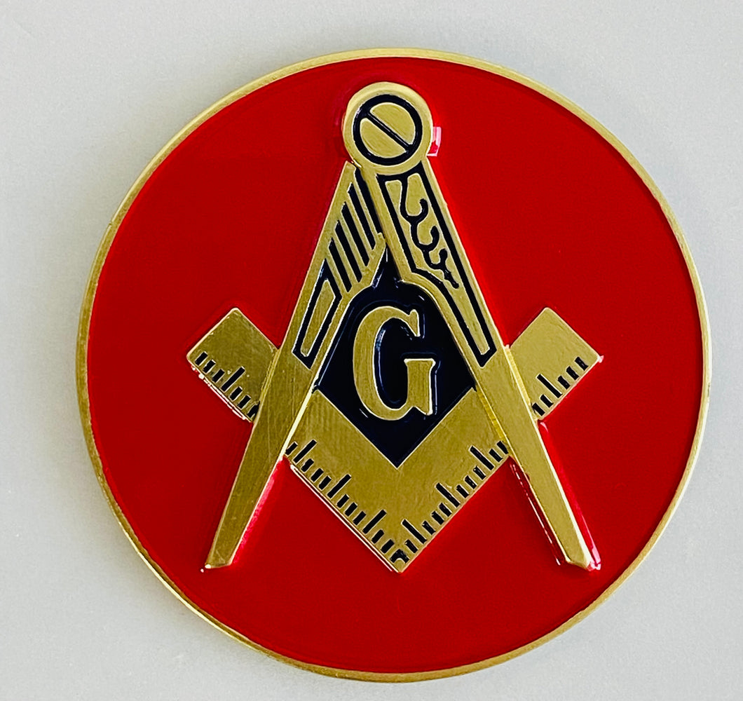 Red Master Mason square and compass car Emblem